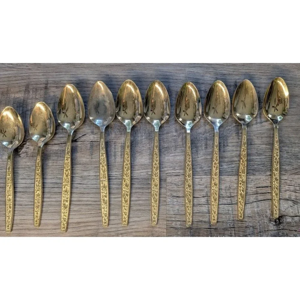 Rogers Korea Gold Plated Stainless Flatware 27 Pieces Forks Spoons Knives -AS-IS